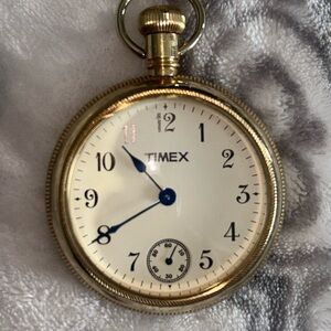 Timex Gold Pocket Watch with Blue Accents